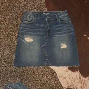 Maurices Distressed Blue Denim Mini Skirt